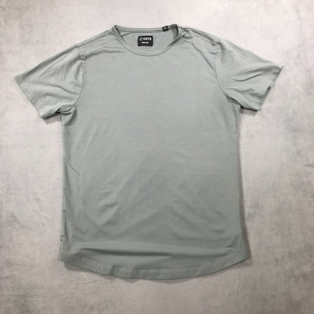 CUTS Curve Hem T Shirt Men's Medium Gray Short Sleeve Preppy Stretch Performance